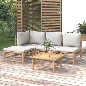 Set Lounge Modulare da Giardino di Medie Dimensioni in Bambù Grigio Chiaro e Poliestere per Spazi Esterni - Product Image 1