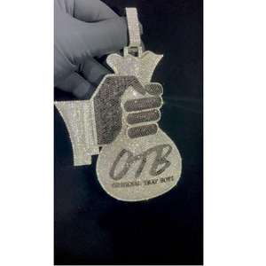 Huge Custom Hip Hop Style Money <b>Bag</b> Pendant with Name <b>Initials</b> in 925 Sterling Silver VVS D Colour Black Moissanite Studded Sale - Product Image 1
