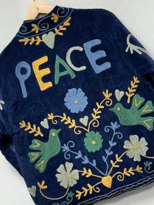Luxury Handmade Stunning Blue <b>Velvet</b> Suzani Embroidered Jacket Boho Floral Peace Statement Kimono <b>Coat</b> Indian Artisan Outerwear - Product Image 6