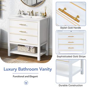 Modern 30-Inch Navy Blue/White Bathroom Vanity Combo with <b>Open</b> <b>Storage</b> & Two Drawers - Product Image 6