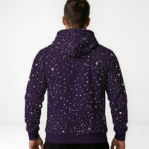 Sweat-shirt à capuche unisexe à imprimé étoiles, coupe classique, décontracté, tricoté, 100 % coton, pour l'automne, avec poches - Product Image 2