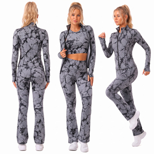 Conjunto Deportivo de Yoga para Mujer, 3 Piezas, Chaqueta de Compresión, Leggings de Cintura Alta con Corte Acampanado, Top de Compresión de Spandex y Poliéster - Product Image 5