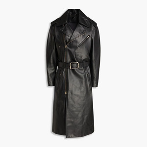 Manteau long en cuir véritable de haute qualité, style motard, avec ceinture et fermeture éclair, pour femme, vêtements d'hiver - Product Image 1
