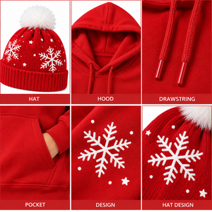 Custom Christmas Tracksuit Set Wholesale Christmas Hoodie Jogger Set OEM Winter Fleece Tracksuit Christmas Snowflake Hoodie Set - Product Image 6