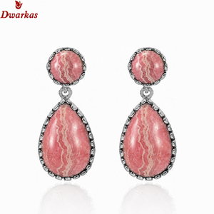 Original design handmade teardrop <b>earrings</b> <b>solid</b> 925 sterling <b>silver</b> rhodochrosite stone drop <b>earrings</b> for wedding anniversary - Product Image 2