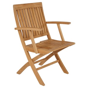 Fauteuil moderne en teck massif pliable de luxe avec pieds sabre - Chaise de jardin d'extérieur imperméable et durable - Product Image 1