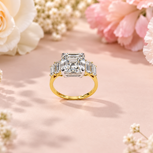 แหวนหมั้นเพชรทรง Asscher แบบ Lab Grown พร้อมเพชรทรง Baguette ด้านข้าง ทอง 10K 14K 18K เงิน 925 935 เครื่องประดับเจ้าสาวสั่งทำพิเศษ - Product Image 1
