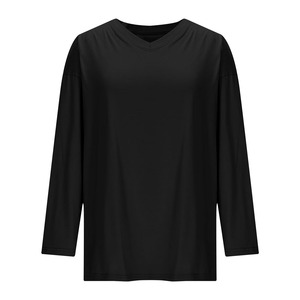 Camiseta Blusa de Poliéster para Mujer, Tallas Grandes, Casual, Tie Dye, Sólida, Manga Larga, Cuello Redondo, Antiarrugas, con Logotipo Bordado en 3D, Ajuste Holgado - Product Image 3