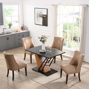 Tavolo da Pranzo Rettangolare Moderno Geometrico 61.81(46.46) Pollici Estensibile con Robusta Struttura in Metallo e Base in MDF Regolabile - Product Image 4