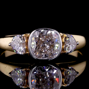 Three Stone <b>Cushion</b> Cut Lab Grown Diamond Engagement Ring - Product Image 4