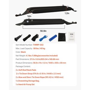88lbs Load Capacity Inflatable <b>Roof</b> <b>Rack</b> Pads <b>Kayak</b> Canoe Surfboard Car <b>Roof</b> <b>Racks</b> - Product Image 6