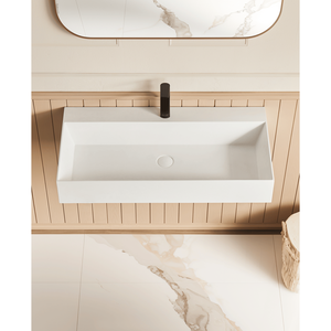 Lavabo Rettangolare da Appoggio in Solid Surface Bianco Opaco 76x46 cm con Foro per Rubinetto, Montaggio a Parete, Eleganti Lavabi - Product Image 2