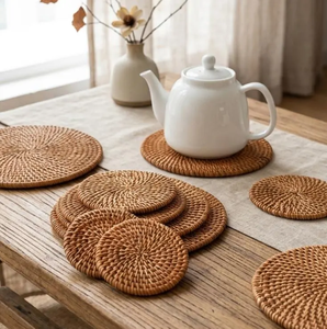 BOHO Rattan <b>Trivet</b> Round <b>Trivet</b> Heat Resistant Plate Pad for Tea Cups for Kitchen Table Coaster 350mm Diameter - Product Image 3