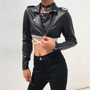 Chaqueta de cuero sintético negra para mujer, estilo motero, corte ajustado, manga larga, a la moda, lista para enviar al por mayor OEM - Product Image 5