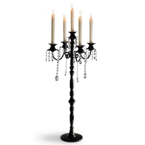 Candélabre en aluminium noir à 5 bras avec cristaux, 32 pouces, moderne, de haute qualité, support de bougies sur pied, centre de table pour mariage, Halloween, dîner - Product Image 1