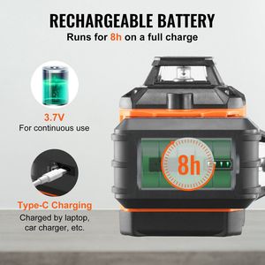 Livella Laser a Croce Verde Autolivellante Manuale da 30 Metri, 3 Linee a 360 Gradi, Impermeabile IP54, 8 Modalità Rotanti - Product Image 4