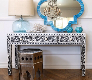 Mesa Consola Moderna de 3 Cajones con Patrón de Peces e Incrustaciones de Hueso, Decoración de Lujo para el Hogar, Hotel, Villa, Almacenamiento para Habitaciones - Product Image 6