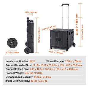 Carrello Pieghevole Multiuso Resistente con Capacità di Carico di 80 Libbre, Manico Telescopico, Cassetta Portatile con Ruote - Product Image 4