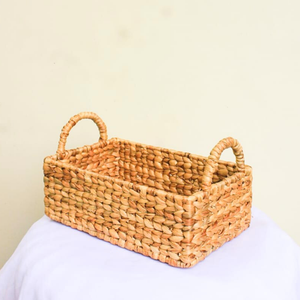 Panier de rangement en jacinthe d'eau tressé à la main ALLEA, organisateur rustique pour la maison, écologique, avec poignées, style naturel - Product Image 4