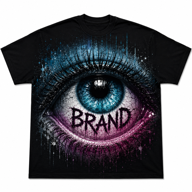 Custom Logo Eye Print Unisex Anti-Shrink Silk Screen Printed Heavyweight Cotton Streetwear Apparel T-Shirt Set High Quality Tees