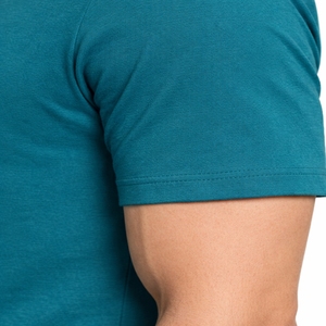 Camiseta de Hombre Lisa en Verde Azulado, Manga Corta, Algodón, Corte Ajustado Informal, Cuello Redondo, Color Sólido, Alta Calidad, Exportación, Ajuste Cómodo - Product Image 5