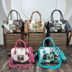 Sac à bandoulière Speedy en cuir véritable de grande capacité en gros, sac de voyage en cuir de vache véritable vintage avec franges pour femmes - Product Image 4