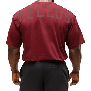 T-shirt personnalisé 100% coton pour hommes T-shirt surdimensionné Épaule tombante Étendue Col côtelé Streetwear T-shirt uni - Product Image 6