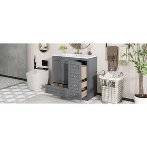 Mobile bagno autoportante stile Shaker da 36 pollici con lavabo, 4 cassetti e 2 ante con chiusura ammortizzata - Product Image 6