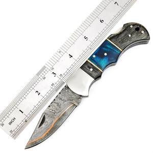 Juego de 3 cuchillos plegables de cobre damasco con mango de madera y funda de cuero, juego de cuchillos EDC CuMai con personalización OEM - Product Image 4