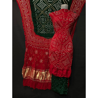 Ensemble de salwar kameez en soie Gajji du Rajasthan de qualité supérieure, avec motif Bandhani, teint à la main, style ethnique traditionnel, avec dupatta