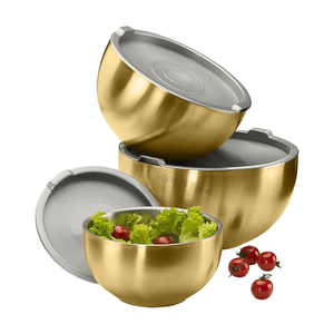 Salad Double Wall Stainless Steel Premium Storage Bowl Set With Inside Lock Lid and Stylish Classic Design - Product Image 2