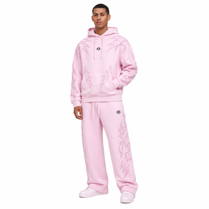 Ensembles de sweats à capuche pour hommes avec strass, style streetwear oversize, logo brodé personnalisé, vente en gros, fournisseur OEM, qualité supérieure, en molleton - Product Image 1