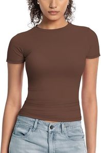 Ropa minimalista para mujer, prendas casuales refinadas, camisetas de cuello redondo y manga corta, lindas blusas de spandex y poliéster, tops económicos y modernos. - Product Image 3