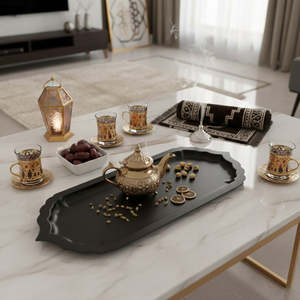 Luxury Ramadan Collection Matte <b>Black</b> Scalloped Metal <b>Serving</b> <b>Tray</b> for Dates Desserts Iftar Suhoor Table Decorative <b>tray</b> - Product Image 1