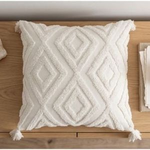 Bohemian Geometric Knitted Cotton Throw <b>Pillow</b> Cover Square Removable Washable Envelope Closure White <b>Decorative</b> <b>Pillow</b> For Sale - Product Image 3
