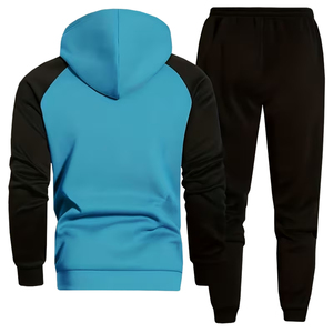Conjunto Deportivo de Felpa de Algodón para Hombre, Color Azul, Manga Negra, Estilo Raglán, Ligero, con Cordón Ajustable y Talla Personalizada - Product Image 2