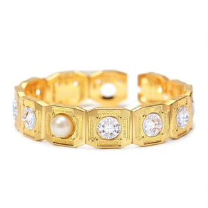 18K Gold Plated <b>Copper</b> & Brass Geometric <b>Bangle</b> with Zircon Pearl Diamond - Product Image 2