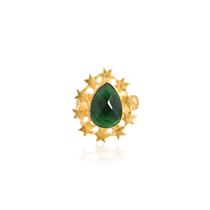 Trendy <b>Adjustable</b> Gold Plated Green Brass Handmade Gemstone <b>Ring</b> for Women - Product Image 1