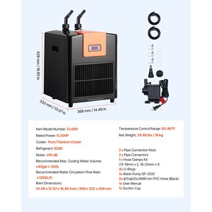 Quiet 92-Gallon <b>Aquarium</b> <b>Chiller</b> 1/4 HP Water <b>Chiller</b> for Hydroponics Fast Cooling for Fish Tank Axolotl Coral Reef - Product Image 4