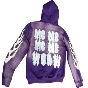 Alta calidad bordado desgastado peso pesado algodón Terry tela recortada Zip up hombres Sudadera con capucha desgastada transpirable al por mayor - Product Image 2