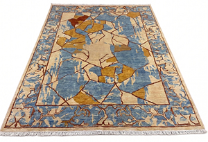 Tapis en laine Oushak moderne, écologique, antidérapant, tufté à la main, texture unie, poils moyens, bordure vieillie pour salon - Product Image 1