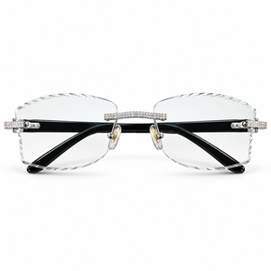 Lunettes de soleil pour homme PramukhImpex SS275, qualité supérieure, diamant Moissanite VVS D, verre transparent, demi-cadre en acier inoxydable - Product Image 1