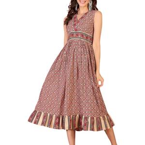 Vestido Maxi de Verano con Estampado Floral Personalizado para Mujer, Cuello en V, Sin Mangas, Cintura Elástica, Modesto, Transpirable, Ajustado, Línea A, Casual y Elegante - Product Image 1