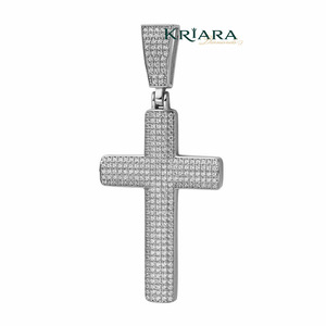<b>Cross</b> <b>Pendant</b> 925 <b>Silver</b> 18K Gold Plated Moissanite Round Brilliant Cut Hip Hop Religious Charm Unisex Everyday Wear - Product Image 2