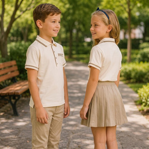 Ensemble d'uniformes scolaires en polycoton de haute qualité avec logo brodé personnalisé pour élèves du primaire – Vente en gros - Product Image 2