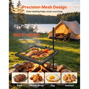 Heavy Duty 16" Swivel Campfire Grill <b>Grate</b>-Portable Steel <b>BBQ</b> Mesh 360 Height Adjustable - Product Image 4