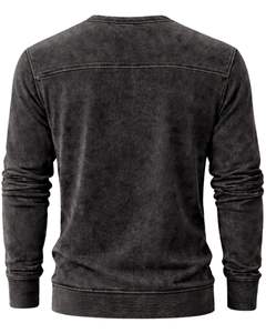 Sudadera Henley de Manga Larga para Hombre, Lavado Ácido, Color Negro, Estilo Casual con Botones y Bolsillo, Prenda de Invierno, Algodón, Corte Ajustado - Product Image 2