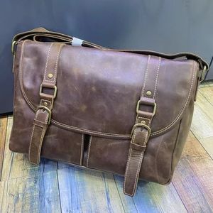 Ando <b>Bag</b> Men's Vintage Genuine Cowhide Leather <b>Messenger</b> <b>Bag</b> with Buckle Flap and Adjustable Shoulder Strap - Product Image 1