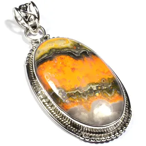Pendentif ovale fait main en argent sterling 925 avec jaspe abeille, bijou de déclaration naturel au design unique - Product Image 4