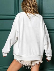 Autumn Casual Pullover for <b>Women</b> Glitter Letter Print <b>Christmas</b> Crewneck Hoodie Custom Size Plain Dyed Technique - Product Image 5